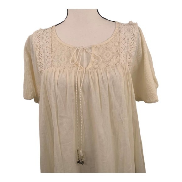 Umgee Boho Cream Sheer and Lace Baby Doll Dress Sz S - Picture 3 of 5